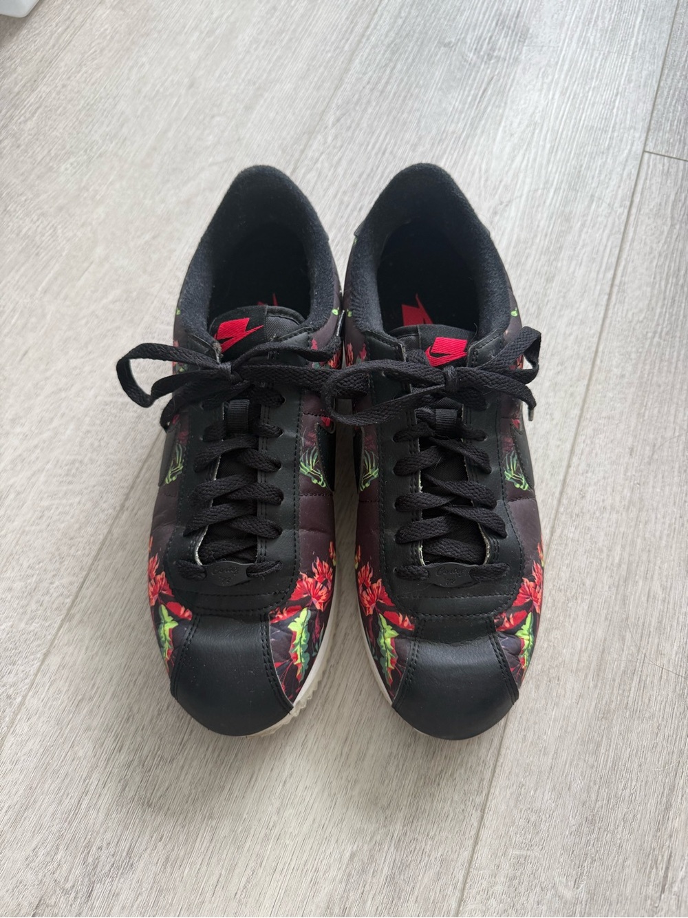 Nike Black Sneakers with Red Floral Accents